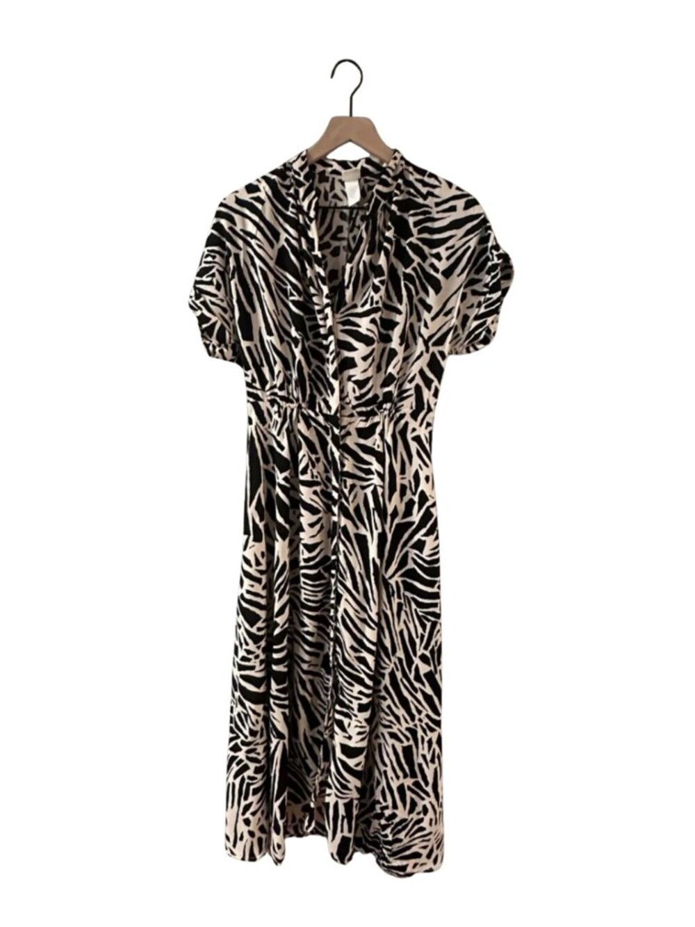 H&M Black & Tan Zebra Print Maxi Shirt Dress